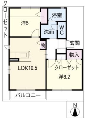 フレグランスOKINO B(2LDK/2階)の間取り写真