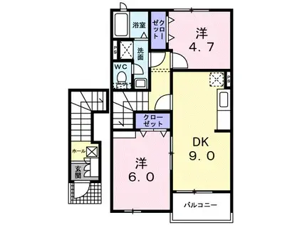 メゾンドゥー・AYU I(2DK/2階)の間取り写真