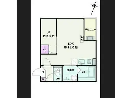 JACK HANAIKEI(1LDK/3階)の間取り写真