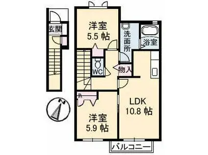 メゾングリーンガーネット(2LDK/2階)の間取り写真