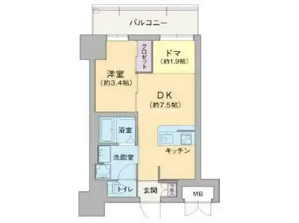 サザンクレスト七道シエル(1DK/3階)の間取り写真