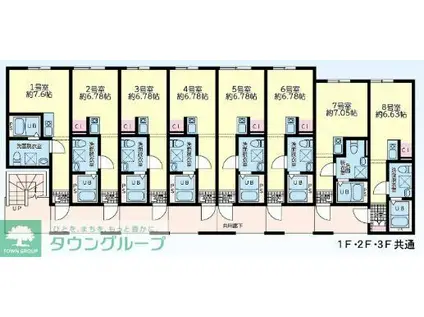 ノーステラス(ワンルーム/2階)の間取り写真