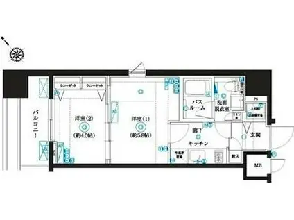 フェニックスヨコハマスクエア(2K/9階)の間取り写真