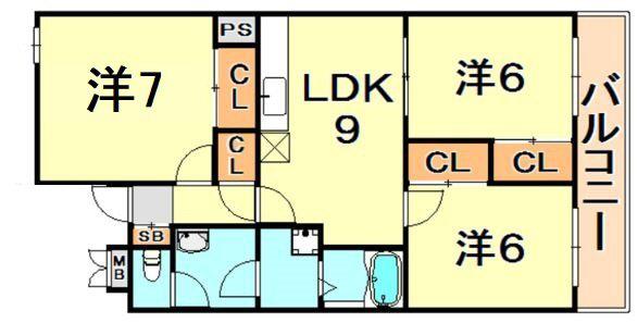 オーリッツコート甲南山手(3LDK/1階)の間取り写真