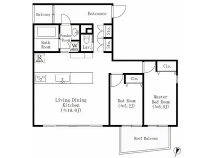 BEEVALLEY代々木上原(2LDK/3階)の間取り写真