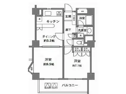 フレール早稲田(2DK/1階)の間取り写真