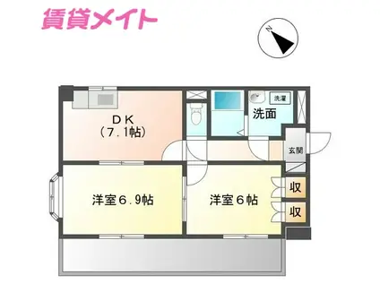 カーサハピネス(2DK/1階)の間取り写真