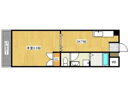 クラウンV(1DK/4階)の間取り写真