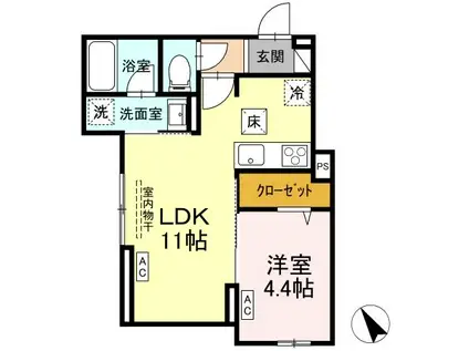 アセット-コート元横山町(1LDK/1階)の間取り写真