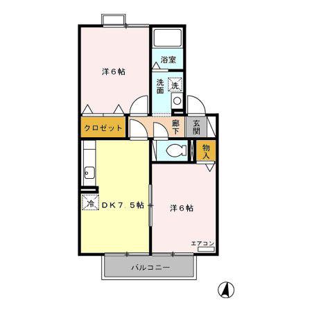 PLAIRE C棟(2DK/2階)の間取り写真