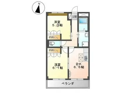 エクセレント・ウィング(2DK/1階)の間取り写真