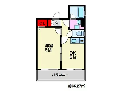 ピュアドーム高宮ロイヤルズ(1DK/11階)の間取り写真