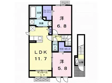 ヴィラ・ローザ(2LDK/2階)の間取り写真