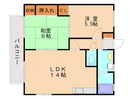 ヴェルハイムII(2LDK/2階)の間取り写真