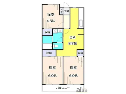 ヴェルカーサA号棟(3DK/2階)の間取り写真