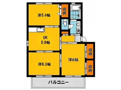 メゾン・ド・フローラルA棟(3K/2階)の間取り写真