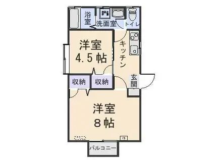 レスポワールC棟(2K/1階)の間取り写真