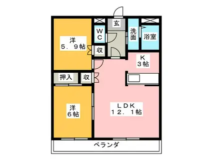 ヴィラNAKAGAWAII(2LDK/1階)の間取り写真