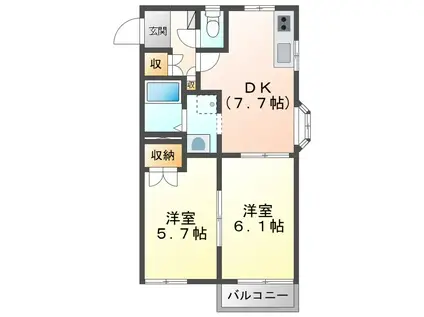 STクレドール21(2DK/2階)の間取り写真