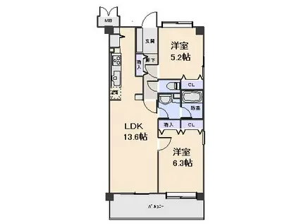 アプロアメニティ富岡(2LDK/2階)の間取り写真