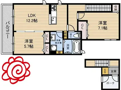 シャーメゾン大橋興産(2LDK/2階)の間取り写真