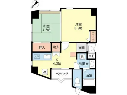 プロシード東大畑(1K/4階)の間取り写真