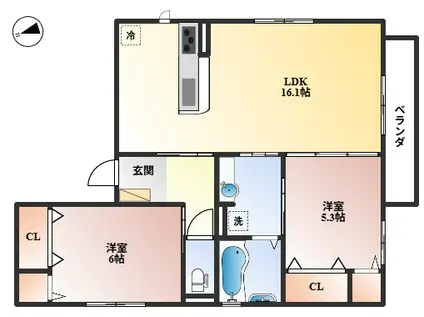 エムズコート北桜塚(2LDK/2階)の間取り写真