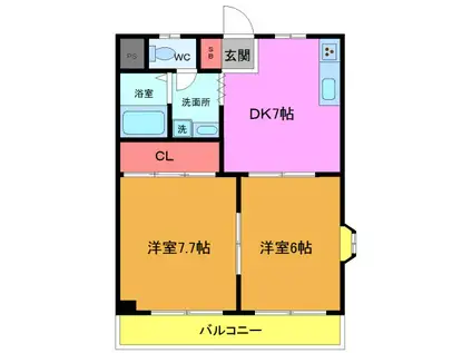 メゾンアキモト(2DK/3階)の間取り写真