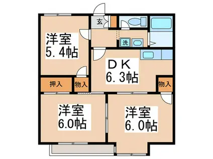 オーチャードヒルズ(3DK/1階)の間取り写真