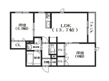 風来夢・フォーシーズンズ(2LDK/2階)の間取り写真
