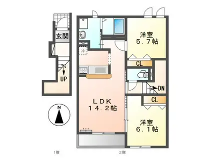 カーサ・ルミナス(2LDK/2階)の間取り写真
