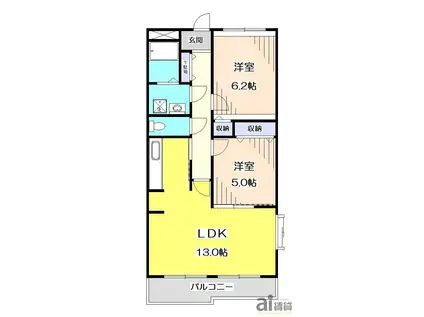 GRACE GARDEN A グレースガーデン(2LDK/3階)の間取り写真