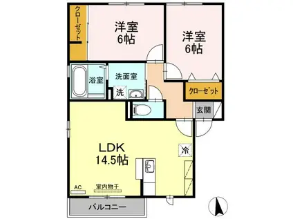 ウィルモア津田本町B(2LDK/1階)の間取り写真