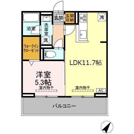 セレーナ東静岡(1LDK/2階)の間取り写真
