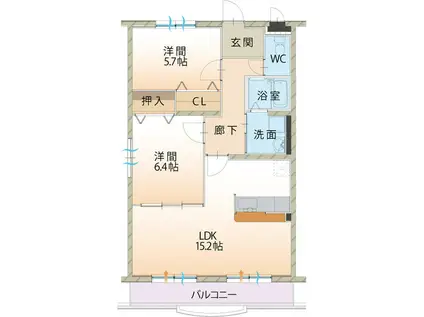 ハートフルマンションカンパーニュ(2LDK/3階)の間取り写真