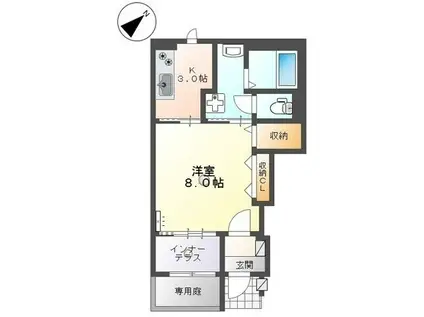 ローリングヒルス富任(1K/1階)の間取り写真