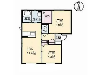 トワ アムール A棟(2LDK/1階)の間取り写真