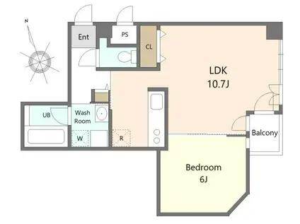 グランドステージ富山(1LDK/2階)の間取り写真