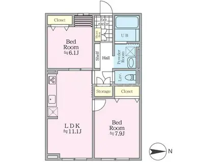 ティーリミテッド(2LDK/1階)の間取り写真