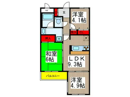 みずほ台KMマンション(3LDK/2階)の間取り写真