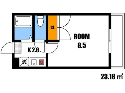 ふたつかの里II(1K/2階)の間取り写真