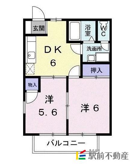 スカイハイツ(2DK/2階)の間取り写真
