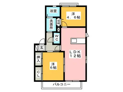 パレットB(2LDK/1階)の間取り写真