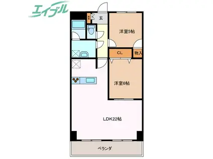 プロミネント四日市(2LDK/1階)の間取り写真