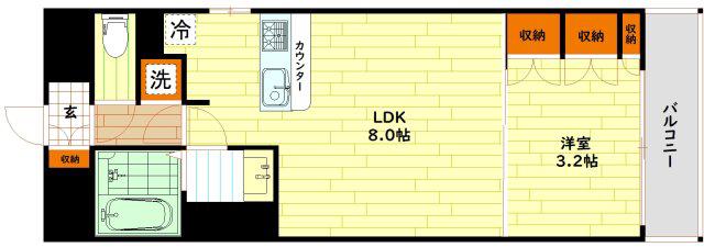 ザ・グリッド 千林レジデンス(1LDK/15階)の間取り写真