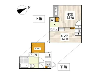 ADC京塚ラフィエ(1K/1階)の間取り写真