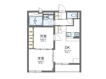 レオパレス文理台(2DK/1階)の間取り写真