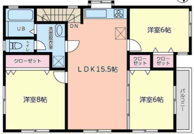 上大槻 2号棟(3LDK/2階)の間取り写真