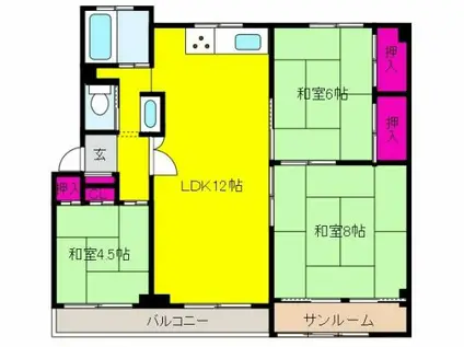 山御影マンションE棟(3LDK/5階)の間取り写真