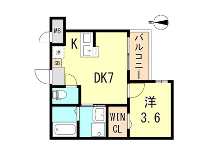 ワコーレヴィータ霞ヶ丘1丁目(1DK/2階)の間取り写真